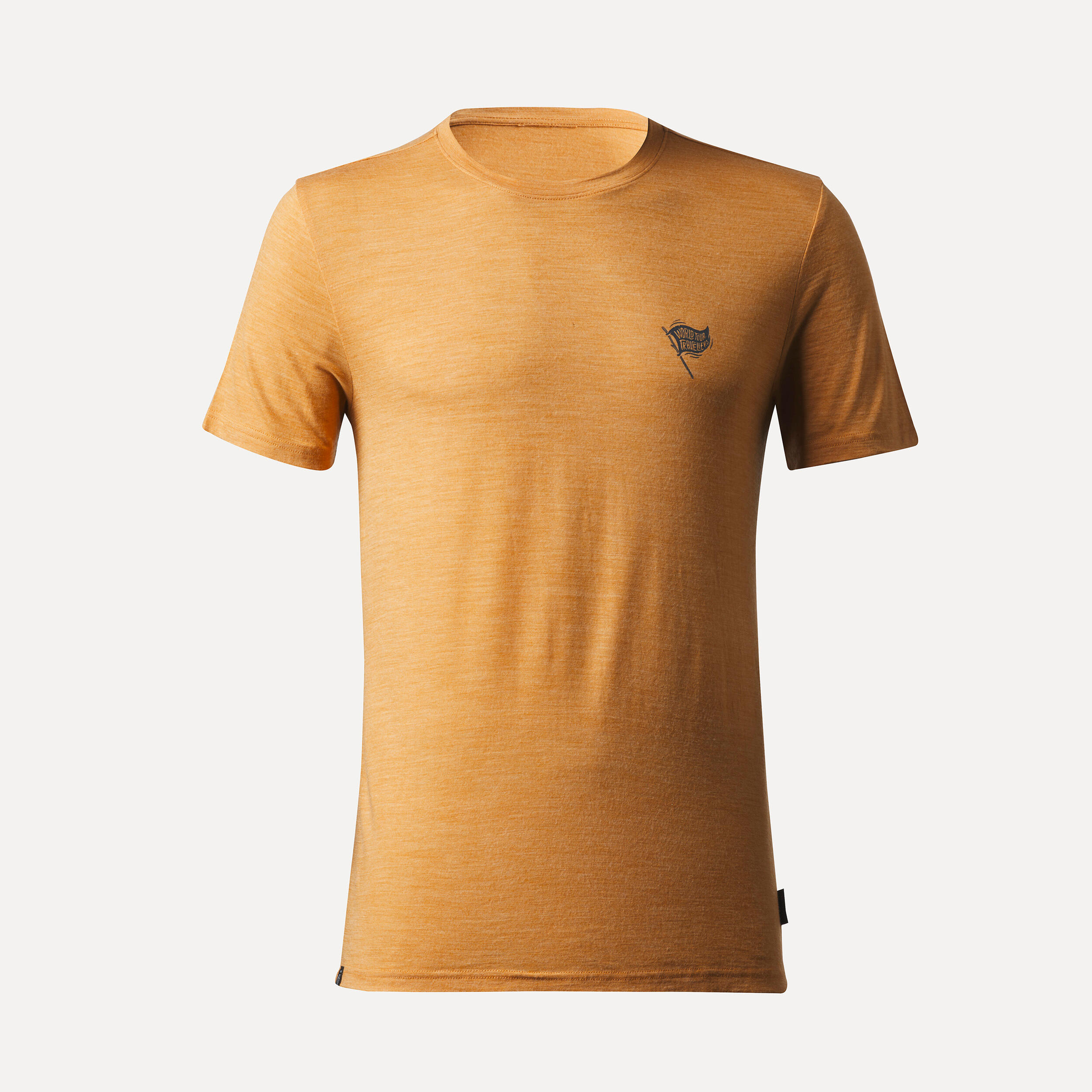 Men’s short-sleeved Merino wool hiking travel t-shirt - TRAVEL 500 yellow 2/4