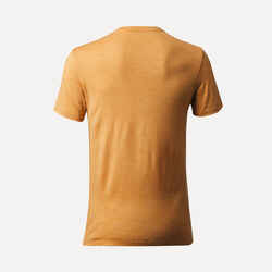 Men’s short-sleeved Merino wool hiking travel t-shirt - TRAVEL 500 yellow