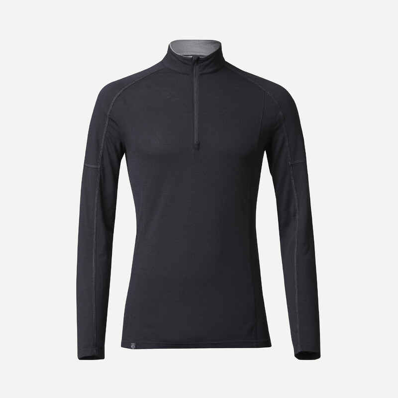 Men's Mountain Trekking Merino Wool Long-Sleeved T-Shirt with zip collar - MT500