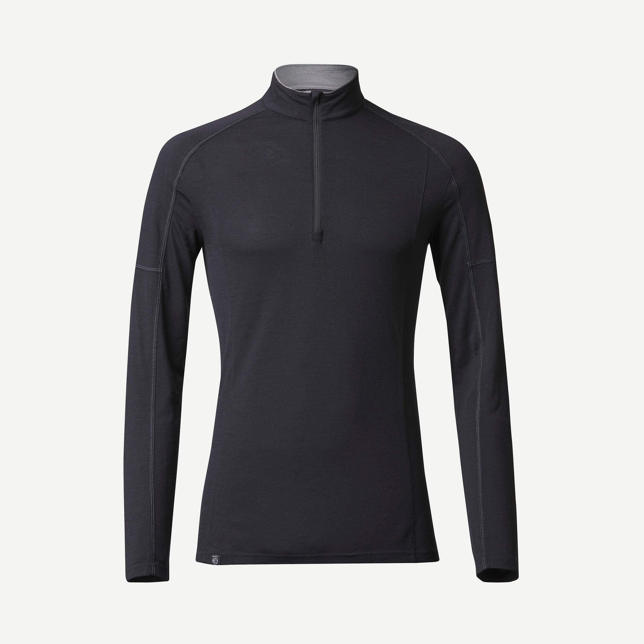 T-shirt da trekking in montagna a maniche lunghe in lana merino con colletto con zip MT500 - Francia Uomo