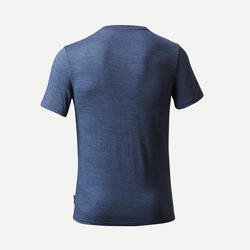 T-shirt laine mérinos de trek voyage - TRAVEL 100 bleu homme