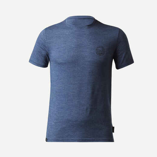 
      T-shirt laine mérinos de trek voyage - TRAVEL 100 bleu homme
  