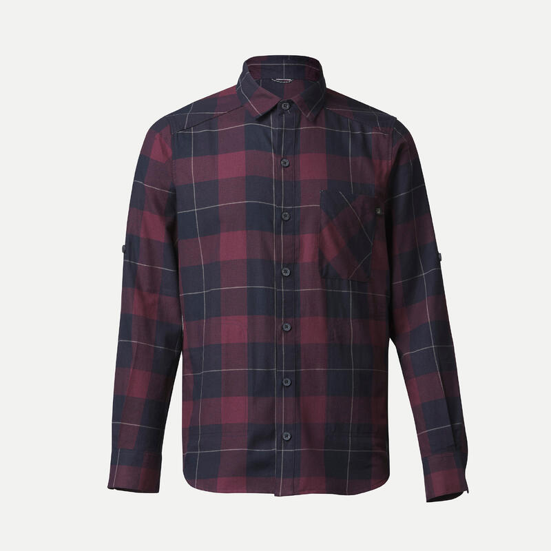 Camisa de trekking viaje - TRAVEL500 WARM burdeos hombre 