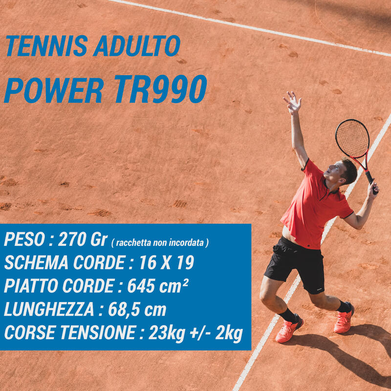 Racchetta tennis adulto TR 990 POWER LITE 270g rosso-nero