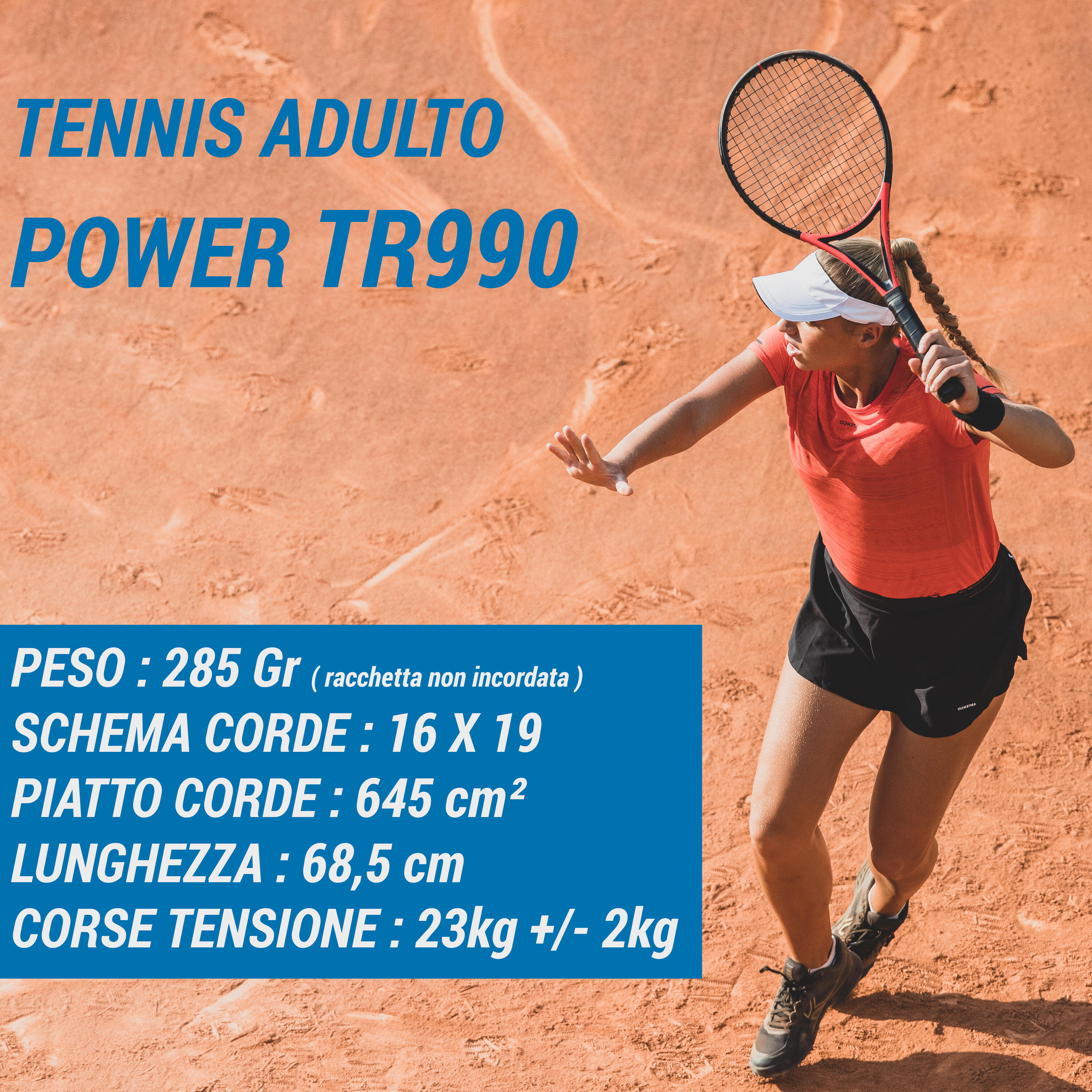 Racchetta tennis adulto TR 990 POWER 285g rosso-nero ARTENGO