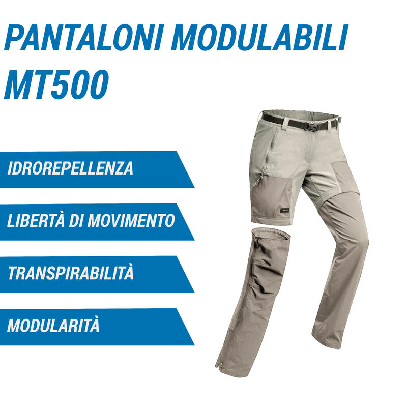 Pantaloni modulabili trekking donna MT500 blu