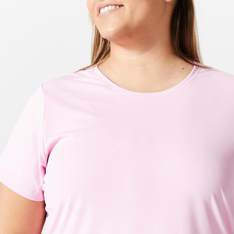 Dames-T-shirt voor cardiofitness plussize lichtroze