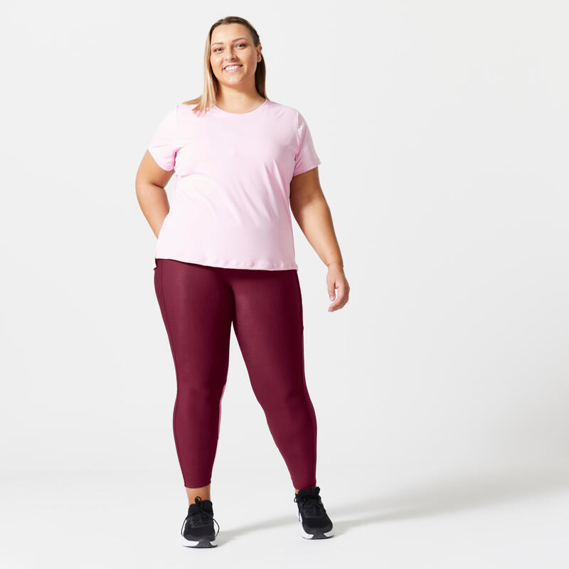 Dames-T-shirt voor cardiofitness plussize lichtroze