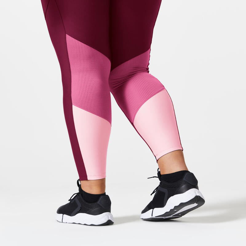 Leggings donna fitness 120 taglie forti traspiranti vita alta lilla-rosa