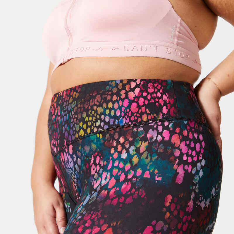 Women's phone pocket fitness high-waisted leggings, grey print