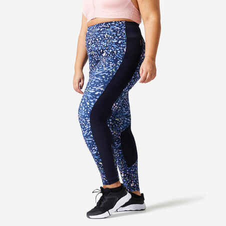 Tajice za fitness s džepom Plus Size ženske plave s printom