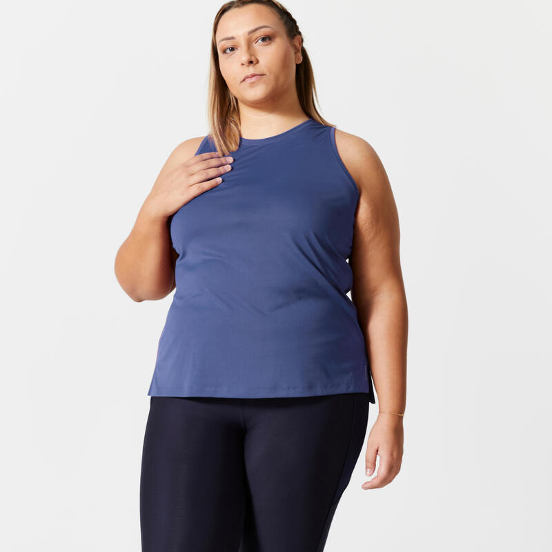 Canotta donna fitness 120 taglie forti regular traspirante blu