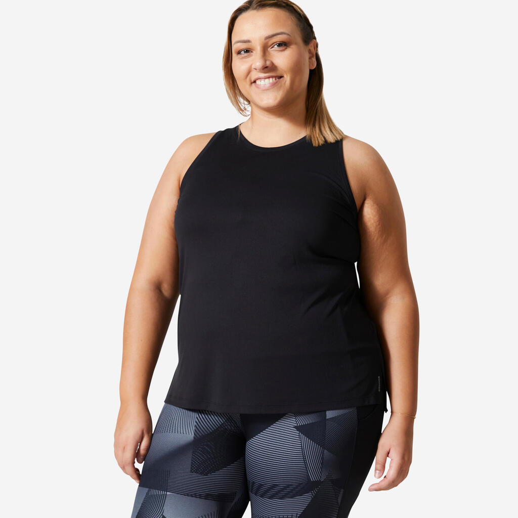 Sieviešu liela izmēra kardio fitnesa bezpiedurkņu krekls ar taisnu piegriezumu