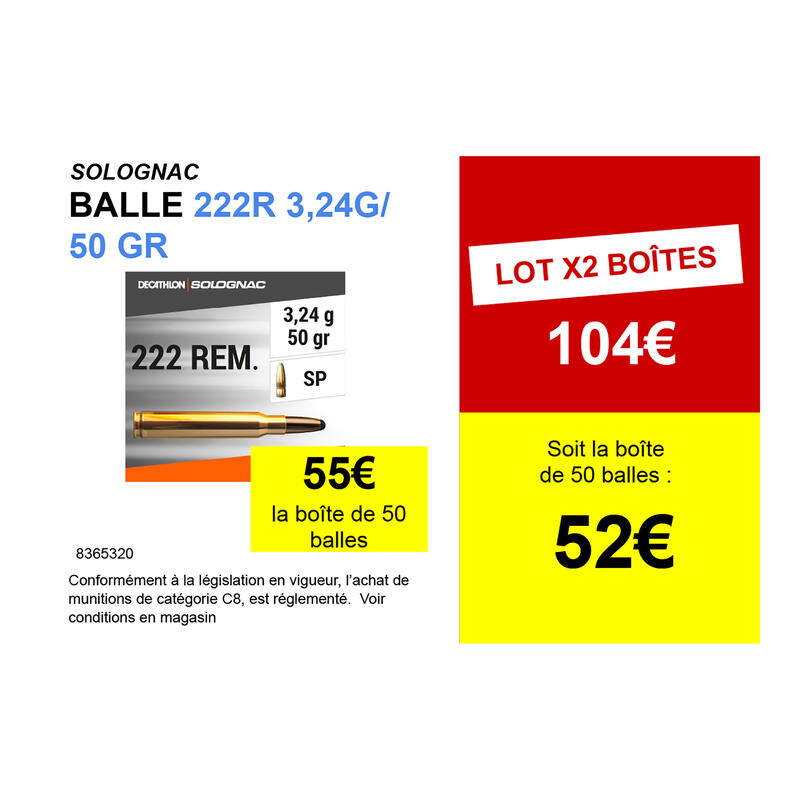 Balle 222 REMINGTON 3,24G/50GRS X50
