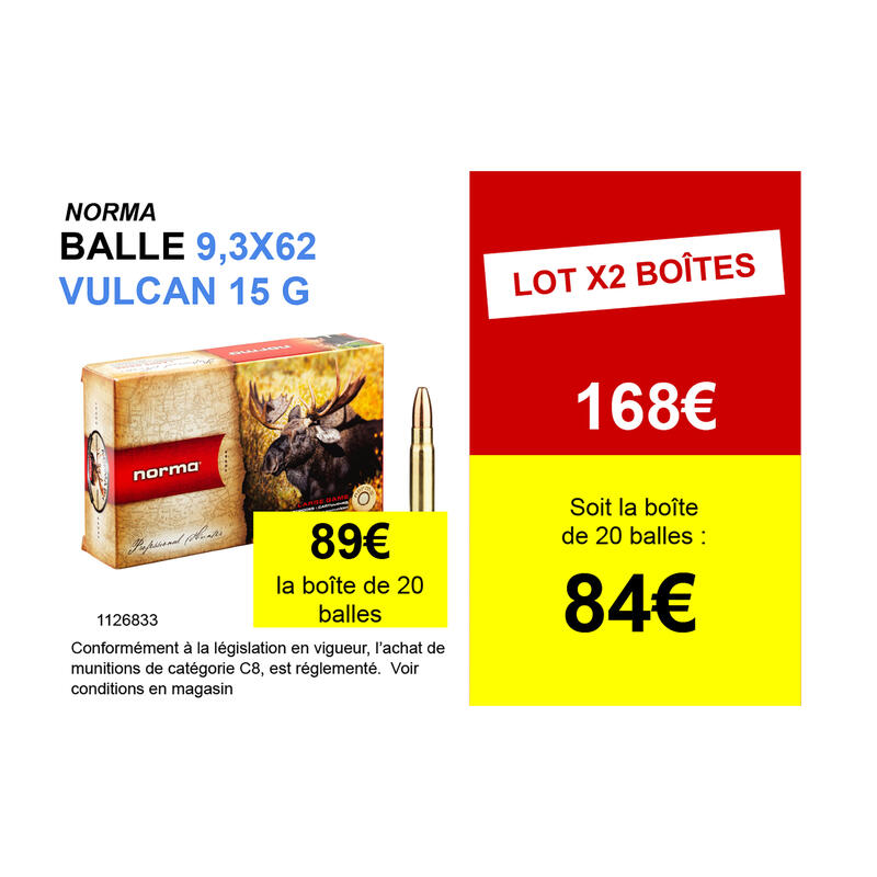 BALLE DE CHASSE NORMA 9,3x62 Vulkan 15 GRAMMES