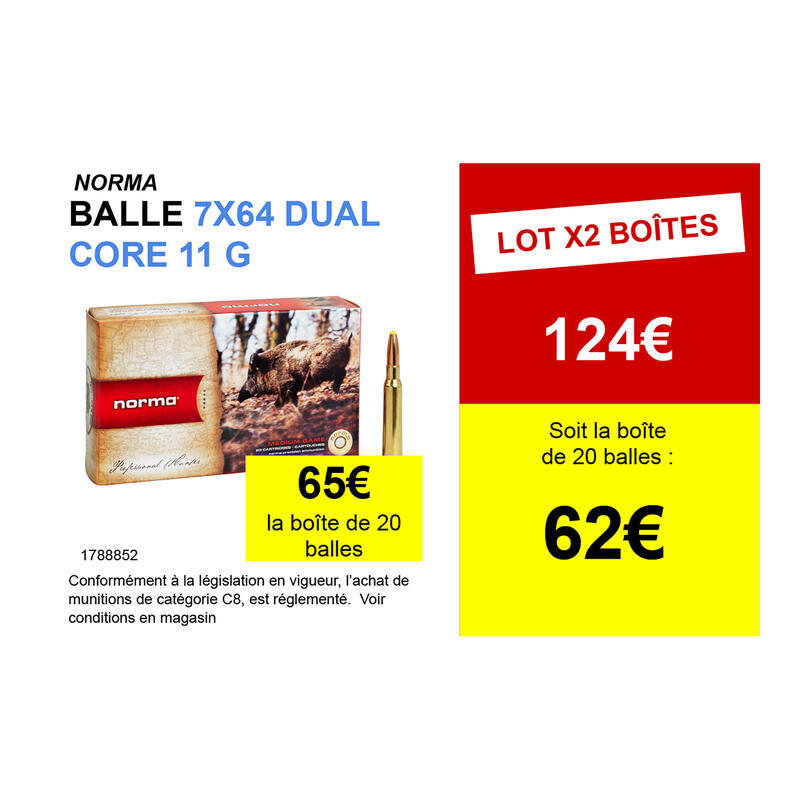 BALLE Dual Core 7x64 NORMA 170 GRAINS / 11 GRAMMES