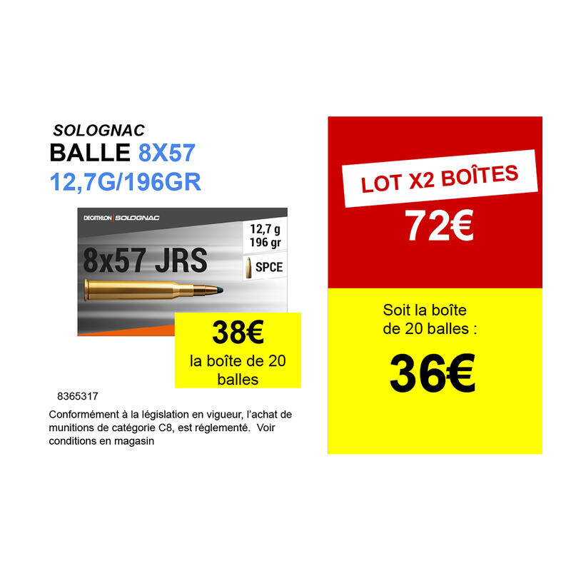 Balle 8x57 JRS 12,7G/196 GRS X20