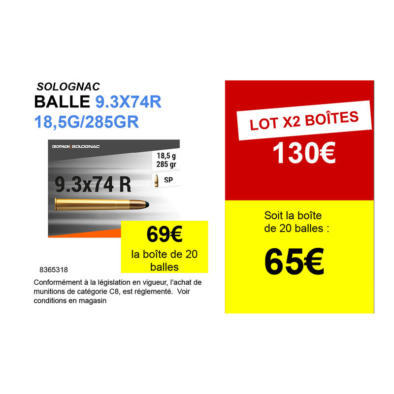 Balle 9,3X74R 18,5G/285GRS X20