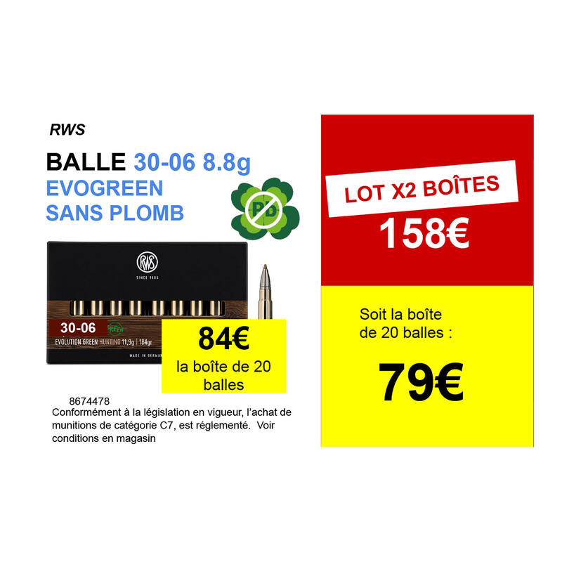 BALLE SANS PLOMB RWS30-06 EVOGREEN 9G