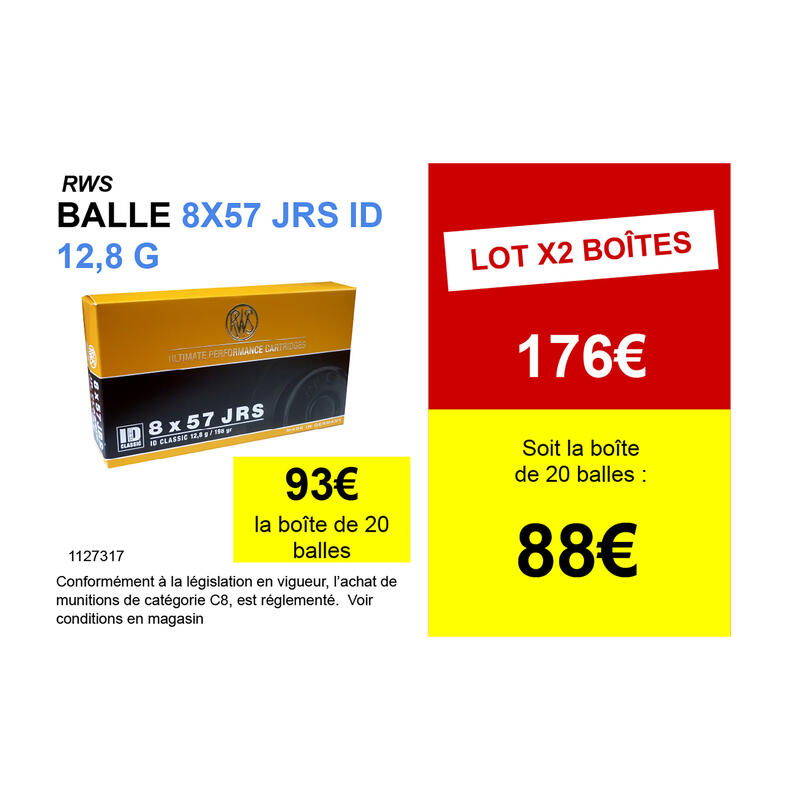 BALLES RWS 8X57JRS ID Classic 12.8 grammes / 198 grains