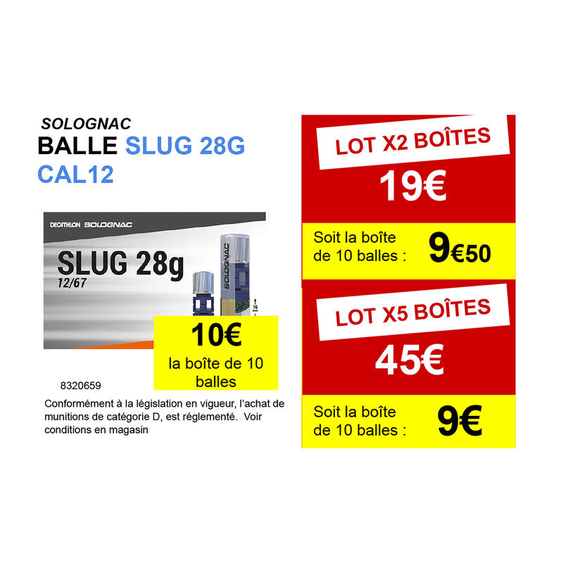 Cartouche Balle Slug 28gr CAL12/67 X10