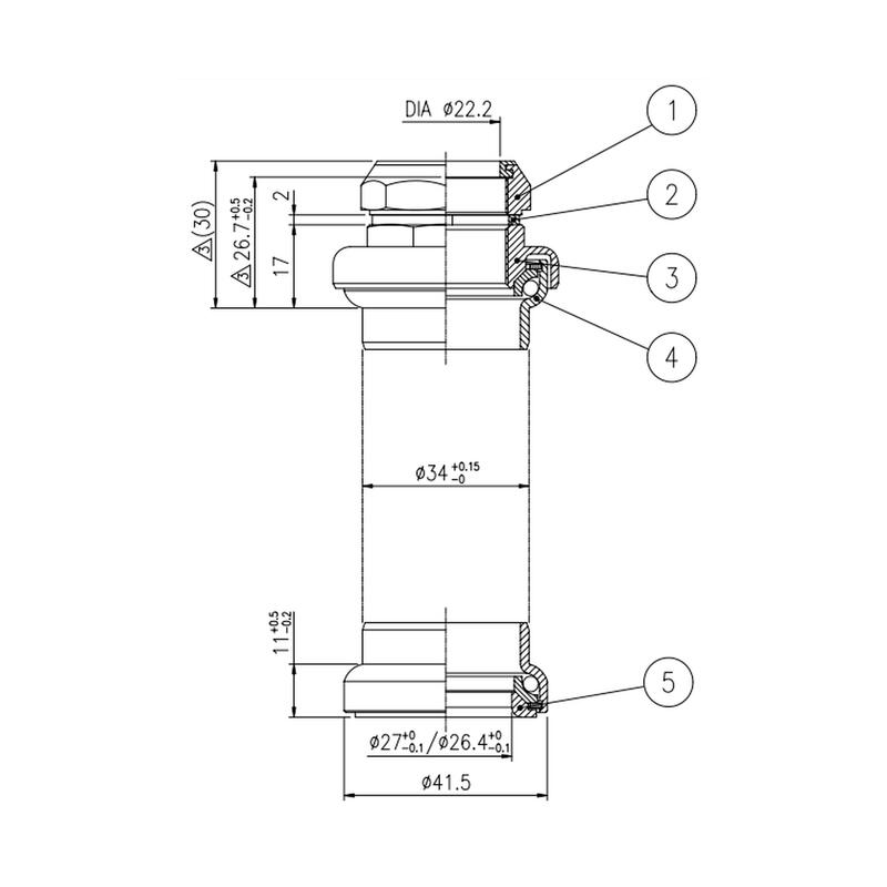 Balhoofdstel 1" opschroefbaar Elops 500/520 zilverkleurig