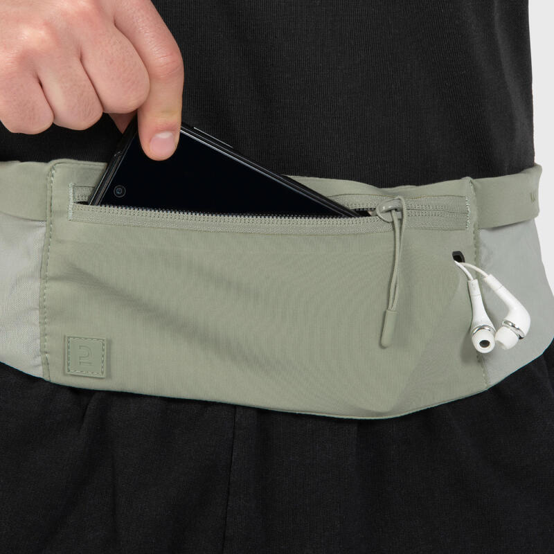 KIPRUN Comfort 2 Unisex Smartphone Running Waistband - Khaki, 5 pockets