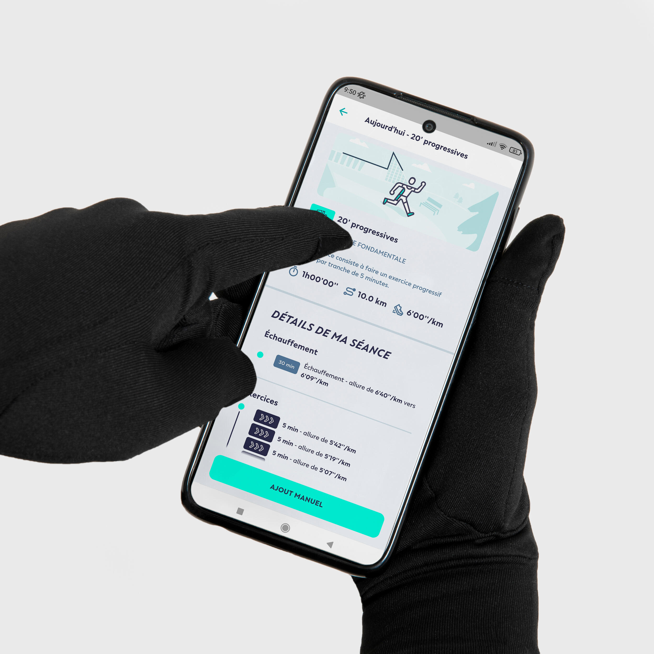 Touchscreen Running Gloves - V2 Black - KIPRUN