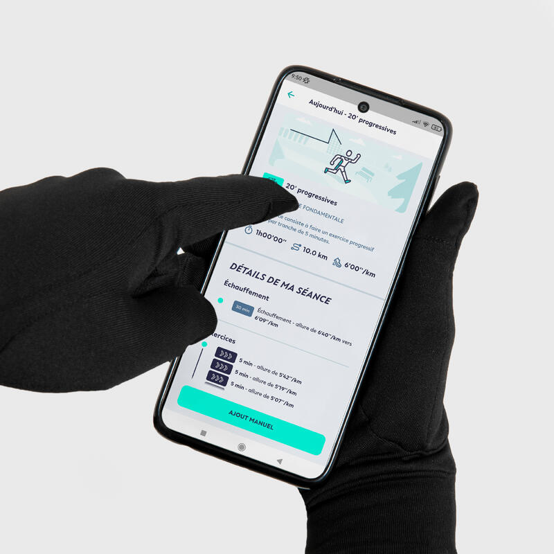 Touchscreen handschoenen voor hardlopen WARM 100 V2 uniseks zwart