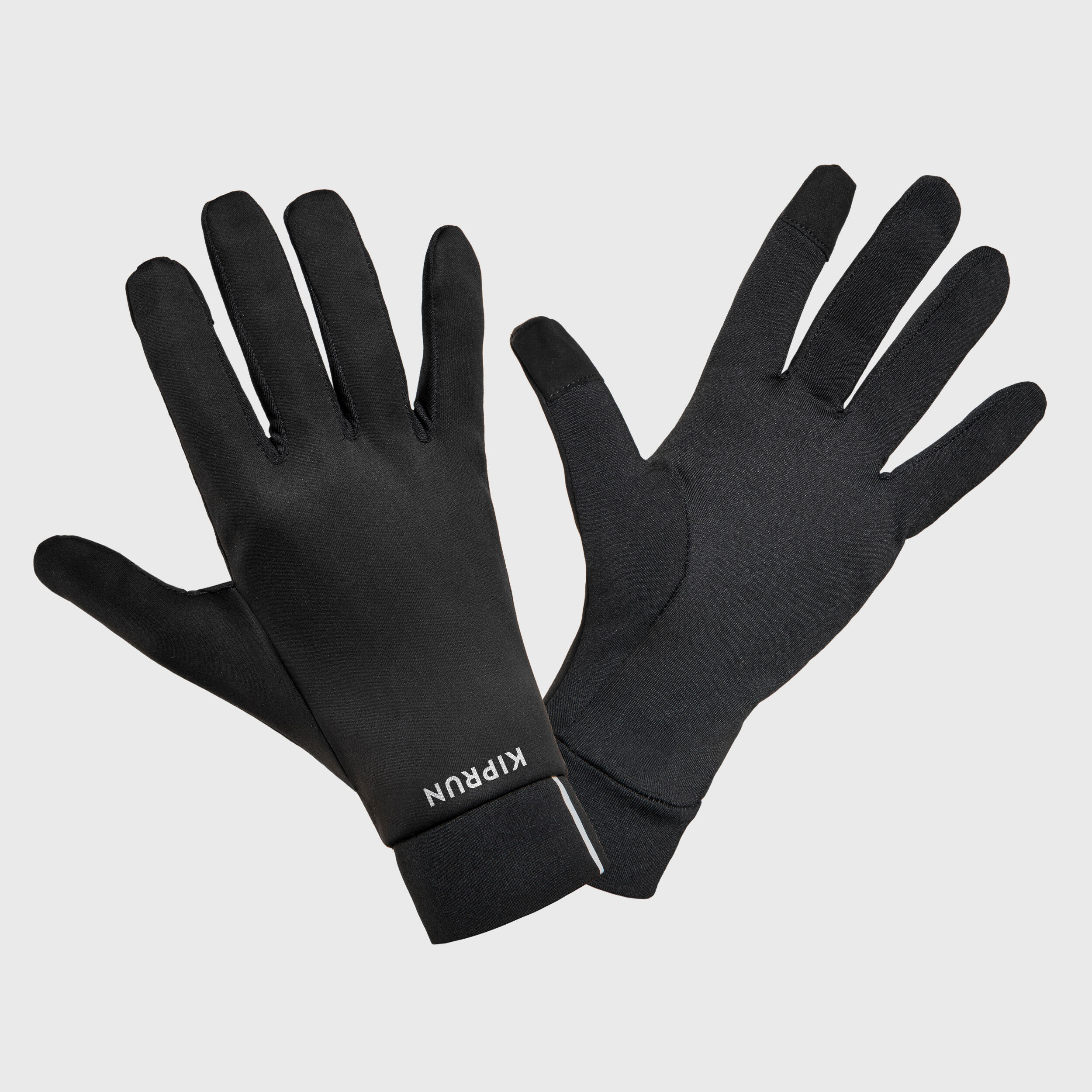 Unisex Tactile Warm Running Gloves Run 500 - Smoked Black