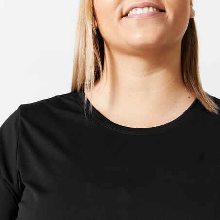 Moteriški plius dydžio trumparankoviai sportiniai marškinėliai, juodi