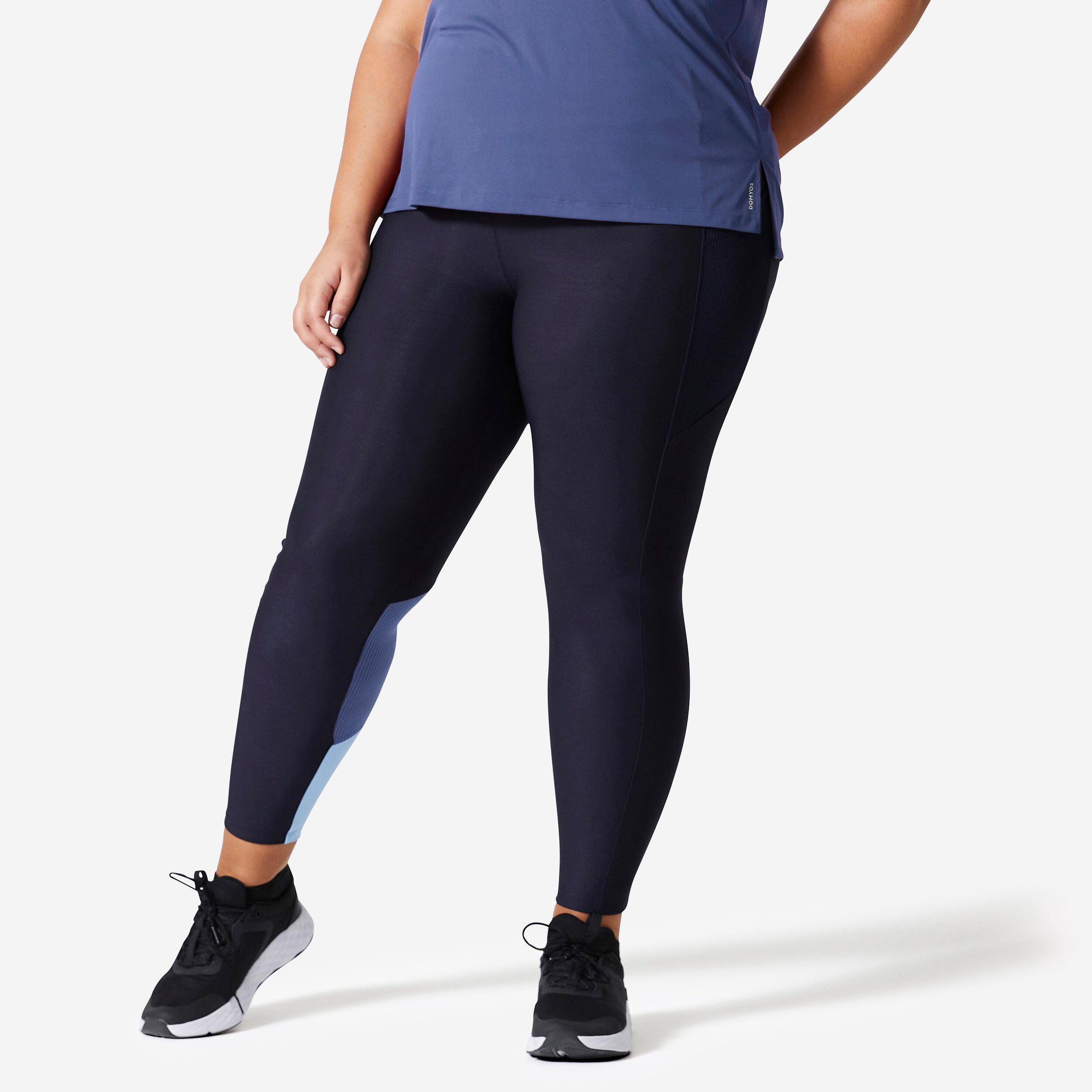 DOMYOS Women's Plus-Size Fitness Cardio Leggings with Pocket - Blue