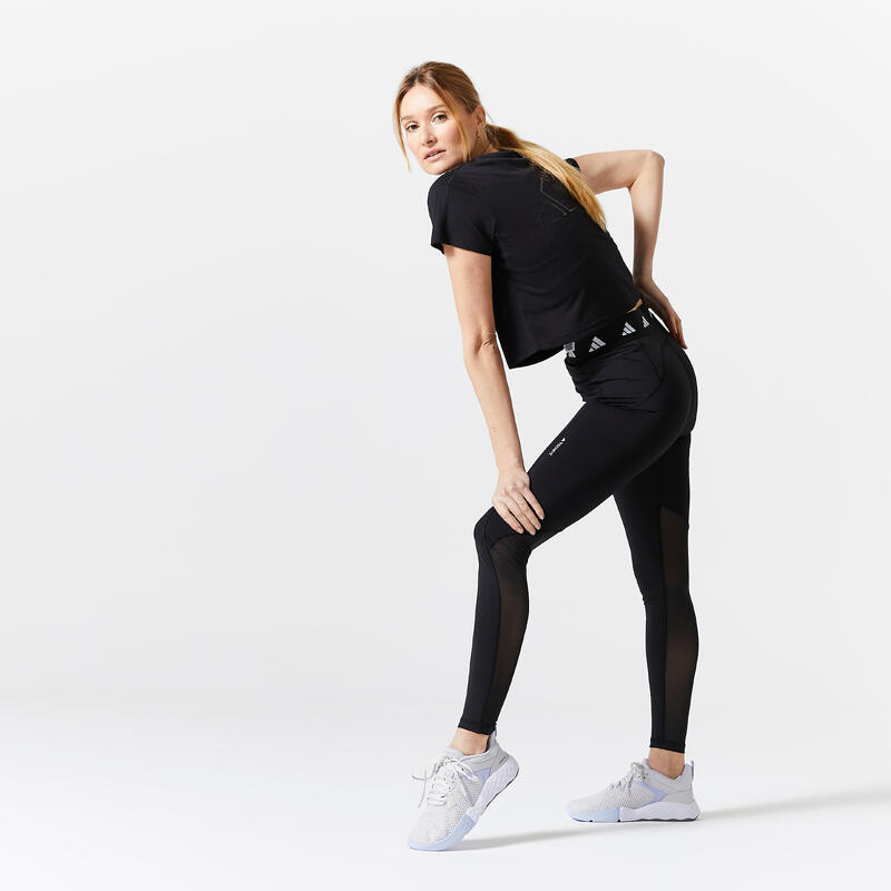 Leggings donna fitness Adidas traspiranti modellanti con tasca neri