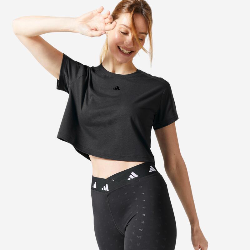 Crop top acanalado de cuello alto Azul