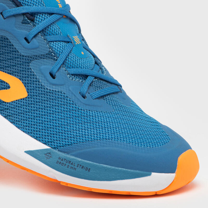 Hardloopschoenen voor kinderen zero drop KN500 blauw en oranje