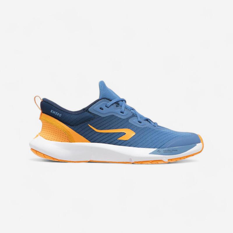 Hardloopschoenen voor kinderen zero drop KN500 blauw en oranje