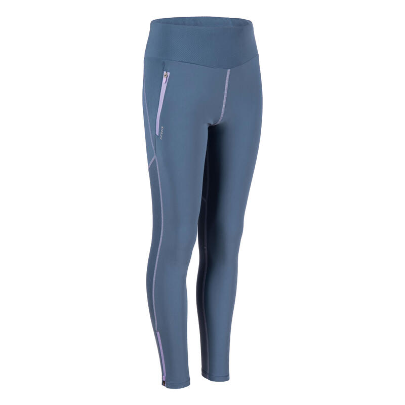 Lauftights lang Kinder atmungsaktiv - Dry+ Zip 500 grau/malve