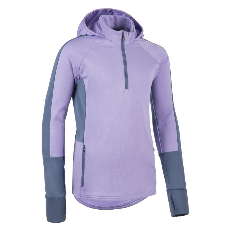 Warm hardloopshirt met lange mouwen en rits voor meisjes 500 Warm+ paars/grijs