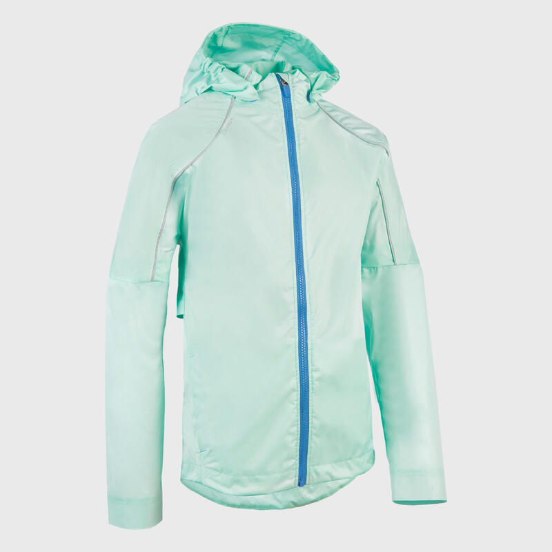 Veste running imperméable Enfant - KIPRUN Rain jacket verte bleue