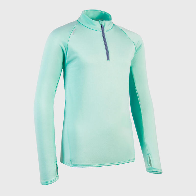 Tee-Shirt manches longues running Enfant 1/2 zip chaud - KIPRUN Warm 100 vert