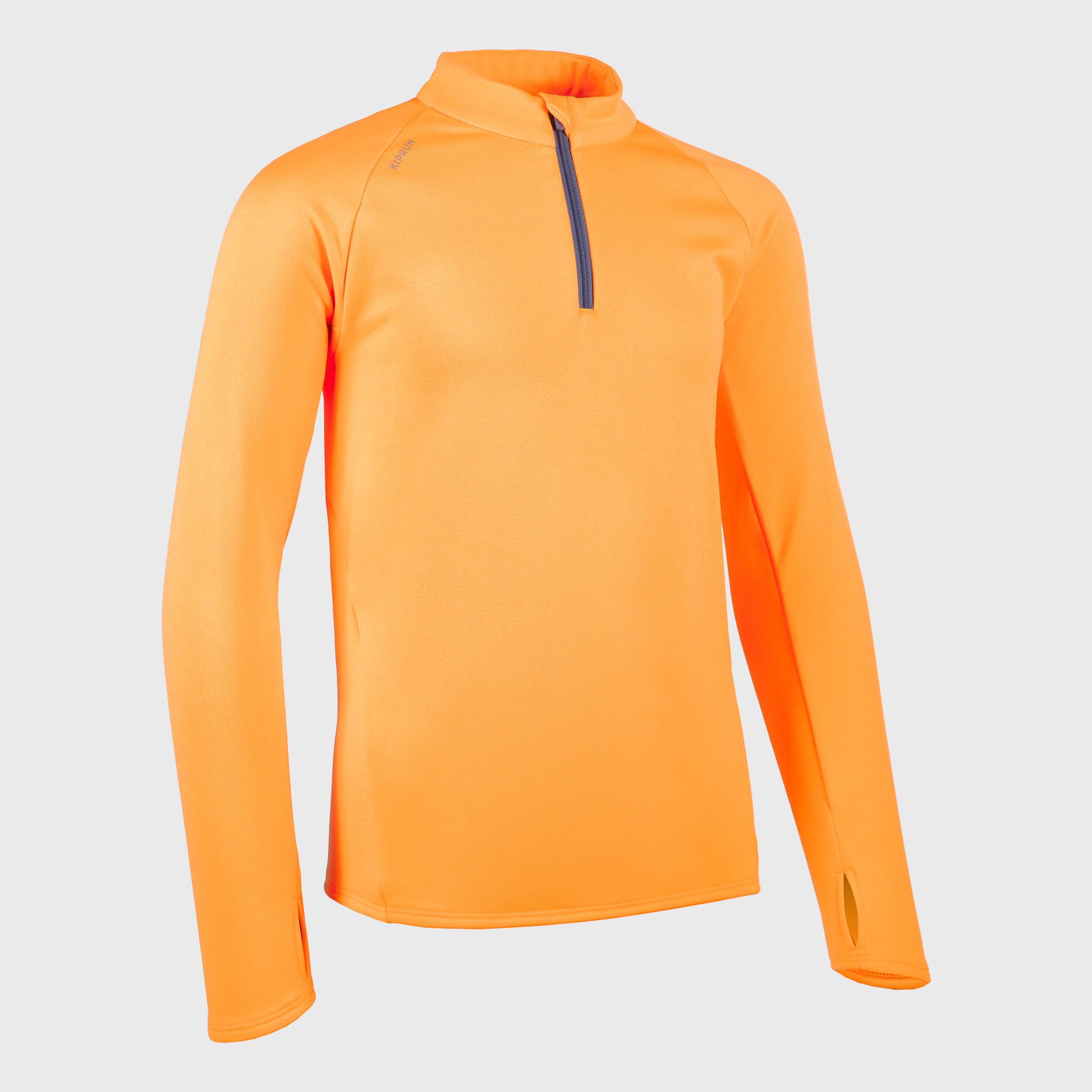 Bluza Alergare Running Kiprun 100 Fermoar Scurt Calduros Portocaliu Copii