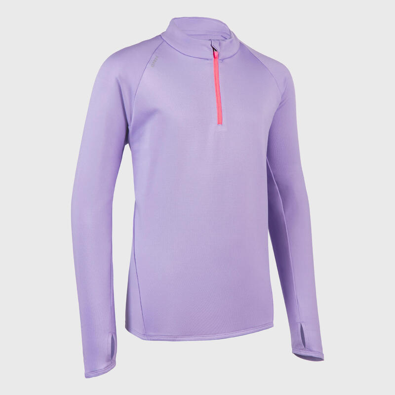 Kids' KIPRUN WARM 100 long-sleeved 1/2 zip running T-shirt - Mauve