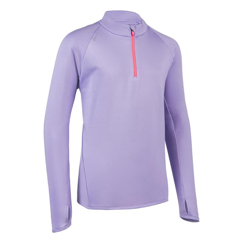 Kids' KIPRUN WARM 100 long-sleeved 1/2 zip running T-shirt - Mauve