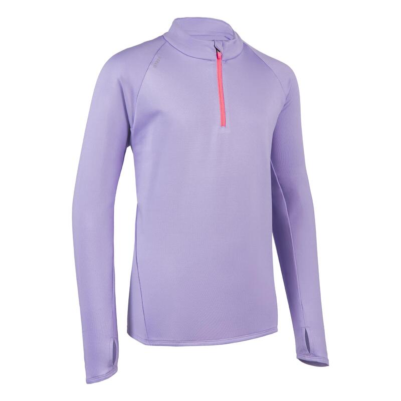 兒童半開式拉鍊保暖跑步長袖 T 恤－淡紫色