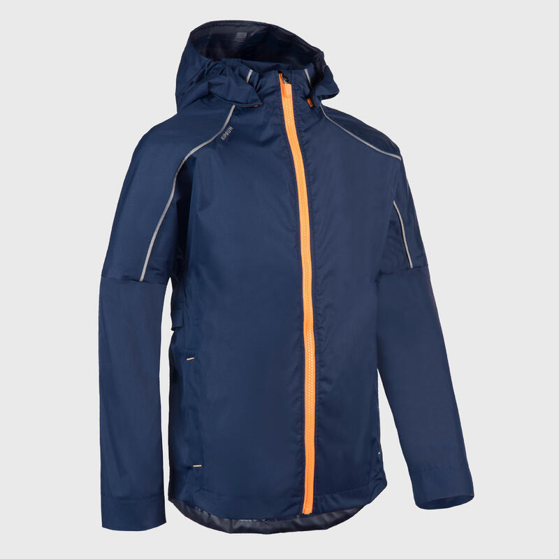 Casaco de corrida impermeável Criança - KIPRUN Rain jacket azul laranja