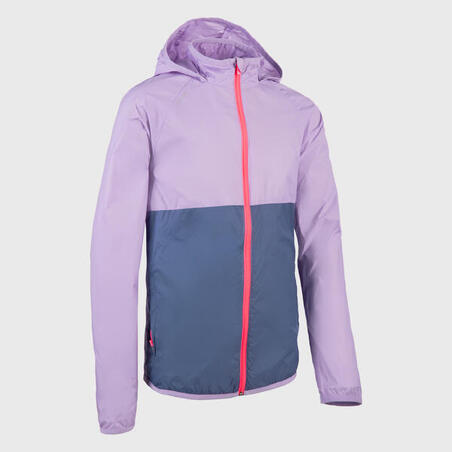 Kids' breathable windproof KIPRUN WINDBREAKER running jacket -  grey/mauve/pink - Decathlon