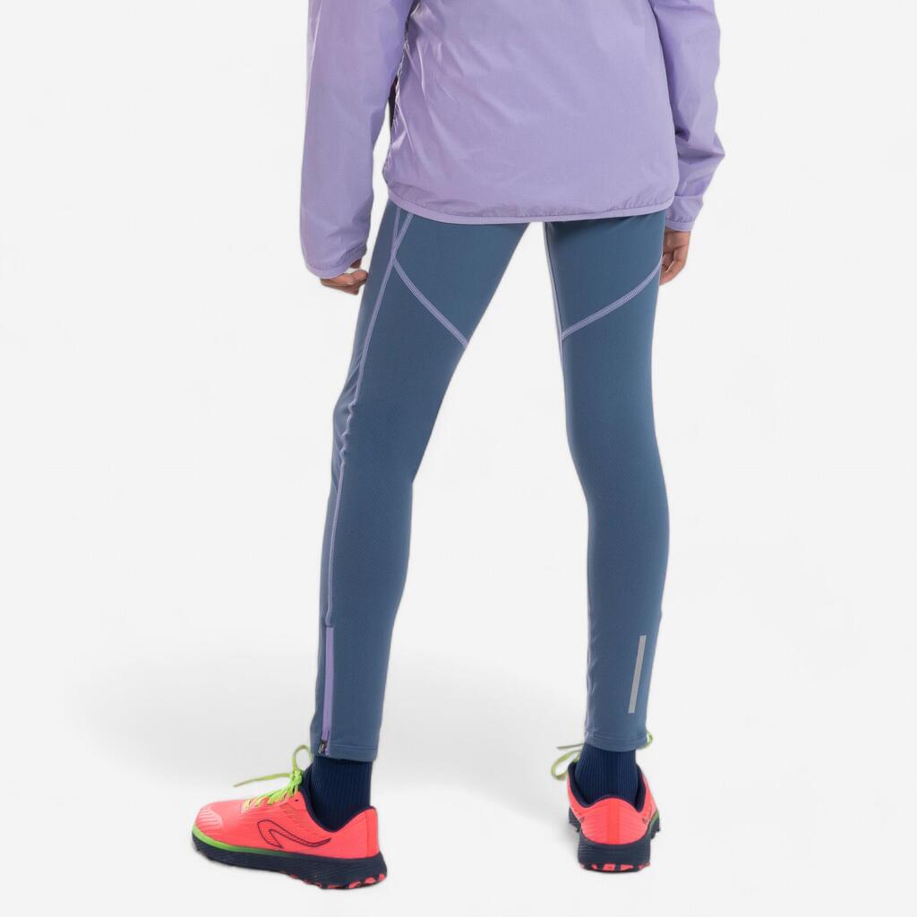 Lauftights lang Kinder atmungsaktiv - Dry+ Zip 500 grau/malve