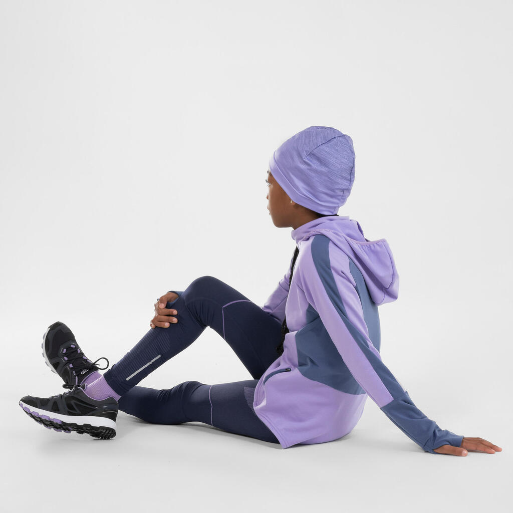 Kids' KIPRUN CARE 500 seamless running leggings - Navy blue mauve