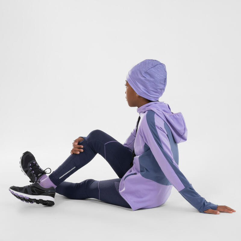 Dětská vodoodpudivá čepice na atletiku Kiprun Dry+ 500 fialková