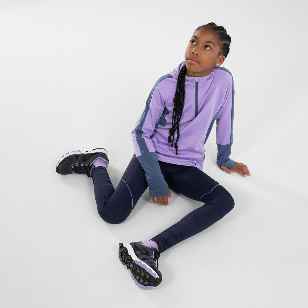 Kids' KIPRUN CARE 500 seamless running leggings - Navy blue mauve